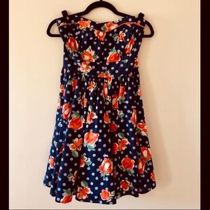 Strapless floral polka dot dress, size large